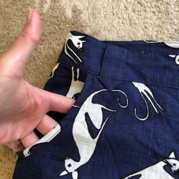 ModCloth Feline Cat Print Wide Leg Linen Crop Pant Sz 8 - Picture 4 of 14